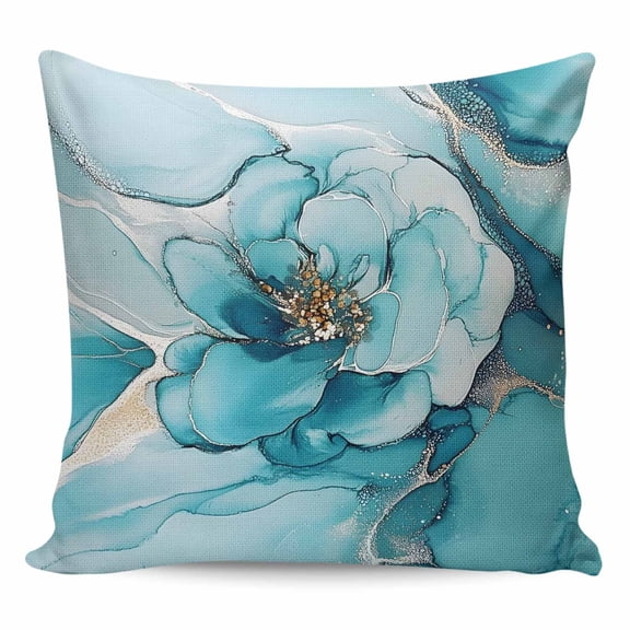 Throw Pillow Covers 24x24 Inch, Teal Floral Marble Decorative Pillow Cases for Couch Sofa Bed, Modern Abstract Impressionist Art Cotton Linen Square Home Decor Pillowcases with Hidden Zipper