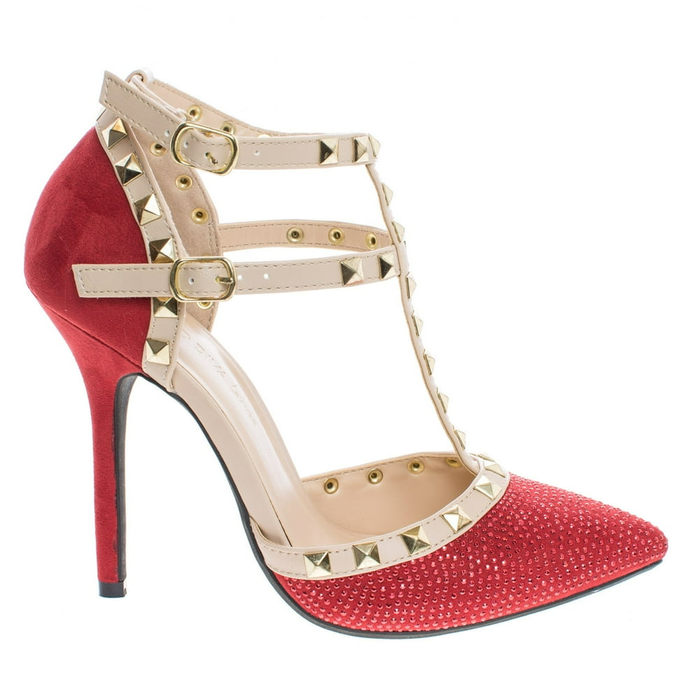 Wild Diva - Adora64C by Wild Diva, Metal Studded Pointed Toe Dress Pump w/ Open Vamp D'Orsay
