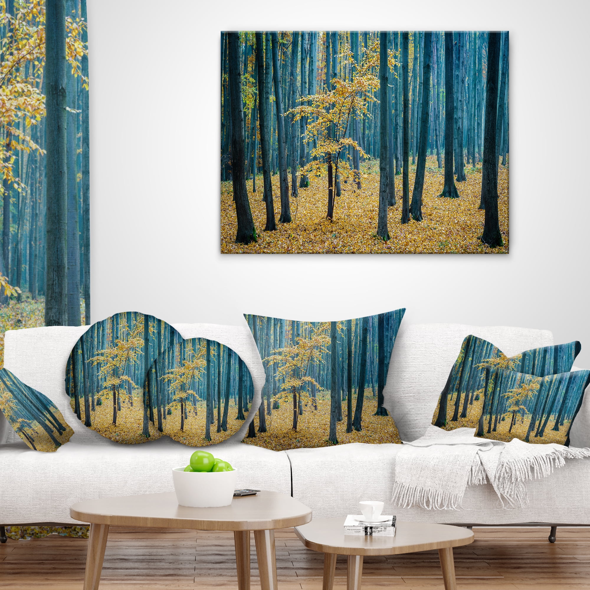 Designart Dense Autumn Beach Forest - Oversized Forest Throw Pillow - 16x16