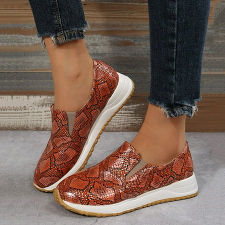 Gubotare Womens Shoes Slip On Breathe Mesh Walking Shoes Women Fashion Sneakers Comfort Wedge Platform Loafers Brown 8.5