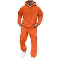 thumbnail image 4 of Blekii Mens Fleece Lined Sweatsuit Set, Men's Solid Color Sweatshirt & Sweatpants Set, Long Sleeve Hoodie & Jogger Pants, Casual Lounge Wear for Fall Winter, Fleece Lined Hoodie And Pants Loungewear, 4 of 9