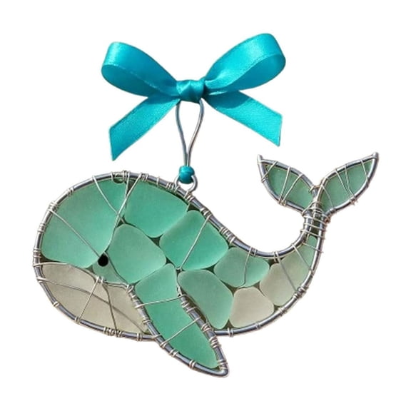 hulanddfd 3D Sea Glass Ocean Decor Oceans Life Pendant Sea Glass Hanging Ornament for Wall Bedroom Bathroom Entryway and Car Holiday Gifts for Family Friend, Whales, 3.1in