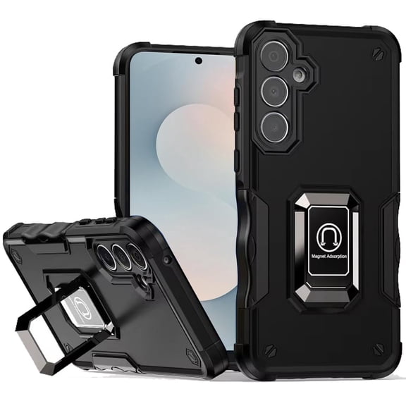 TJS Phone Case for Samsung Galaxy S26, Military Grade Heavy Duty Magnetic Support Ring Kickstand Cover for Galaxy S26 (Black)