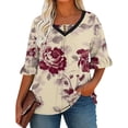 thumbnail image 1 of Womens Plus Size Gradient Color V Neck Ruffle Trim Short Sleeve Blouses Loose Casual Tunic Tees Summer Work Beach Vacation Tops,Khaki,XXL, 1 of 6