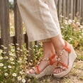 thumbnail image 2 of BLISSFUL STEP Women's Shoes Slingback Bohemia Rhinestone Open Toe Platform Heel Wedge Sandals Orange-2 9.5, 2 of 7