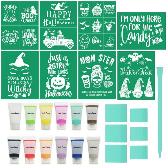 Silk Screen Stencils Kit - 27PCS Adhesive Chalk Paste Stencils for Crafts, Reusable and Fall-themed. Perfect for Farmhouse Stencil Painting on Fabric and Wood
