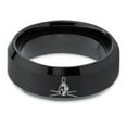 thumbnail image 2 of Tungsten Greek Roman Helmet Mohawk Crossed Spears Band Ring 8mm Men Women Comfort Fit Black Beveled Edge Brushed Polished, 2 of 4