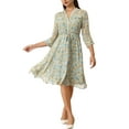 thumbnail image 1 of INSPIRE CHIC Vestido Camisero Floral Elegante para Mujeres con Cuello en V, Manga 3/4, Con Cinta Frontal, Vestido Fluido de Chifón XL Azul Claro, 1 of 6