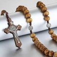 thumbnail image 2 of Religious Wooden Antique Cross Rosary Pendant Necklaces Jesus Saint Benedict Beaded Necklace For Men Women Jewelry Gifts Collar, 2 of 5