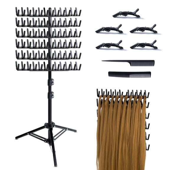 Adjustable Hair Braiding Rack with 144 Pegs – Foldable Hair Extension Holder for Braiding, Standing Hair Divider with 2 Combs, 5 Clips for Hair Stylists and Extensions