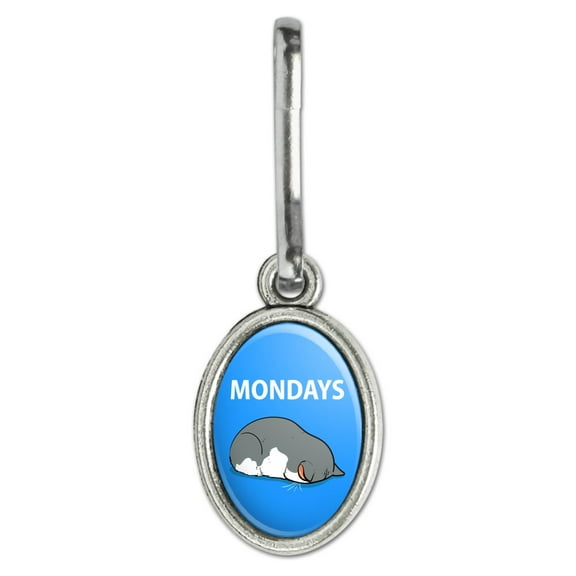 Mondays Cat Sleepy Tired Sleeping Work Antiqued Oval Charm Clothes Purse Suitcase Backpack Zipper Pull Aid