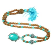 Mogul Rudraksha Turquoise Beads Mala Meditation Japamala Pendant Necklace