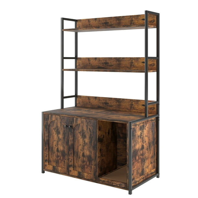 Bingirl Meuble Cache-Litière pour Chat Noir - Meuble Cache-Litière avec 2 Tablettes de Rangement