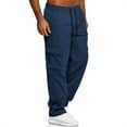 thumbnail image 5 of Men's Multi-Pocket Drawstring Work Pants, Fashion Casual Elastic Waist Cargo Trousers for Outdoor and Hiking,Navy,M, 5 of 7
