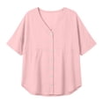 thumbnail image 4 of Stamzod Shackets for Women Casual V Neck Button Down Shirt Tops Summer Beach Short Sleeve Shacket Pink B S, 4 of 7