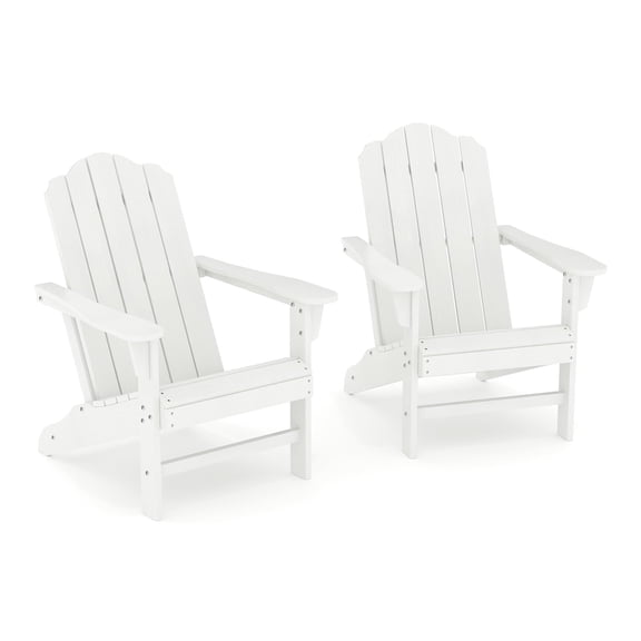 2-Piece HDPE Adirondack Chairs, Wood Texture Patio Furniture, Outdoor Lawn Chairs for Garden, Backyard, Deck, Poolside, White