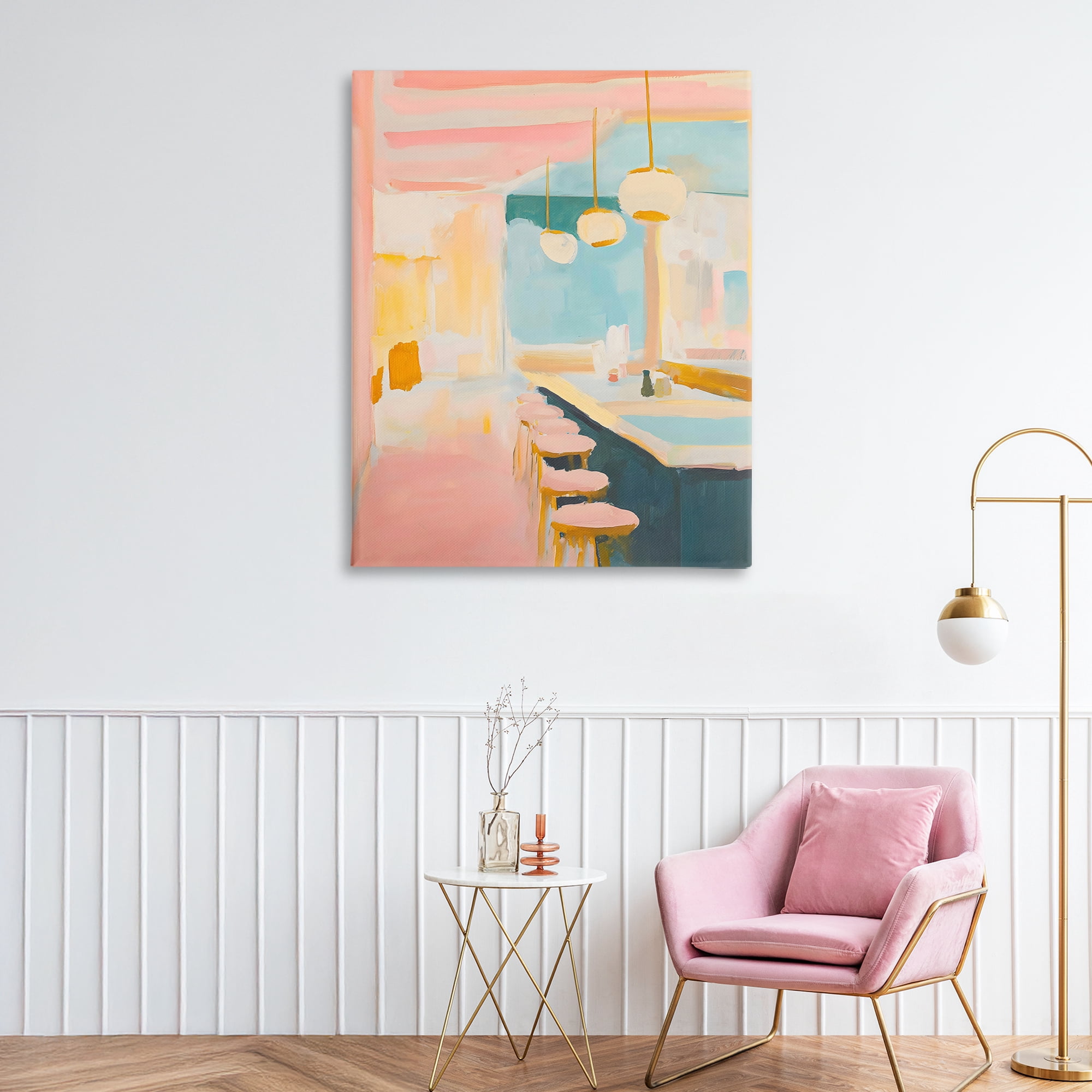 Stupell Industries Pastel Pink Bar Stools Canvas Wall Art, design by The Prints Vibe