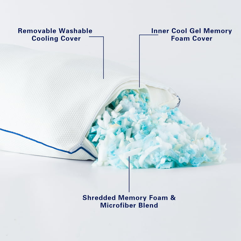 Subrtex Shredded Memory Foam Pillow for Sleeping with Removable Cooling Cover, Standard, 1 Pack