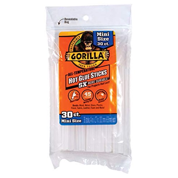 Gorilla Hot Glue Sticks, Mini Size, 4" Long x .27" Diameter, 30 Count, Clear, (Pack of 1