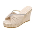 thumbnail image 3 of Fiaer Wedges Rhinestone Platform Sandals for Women Summer Bow Plus Size Open Toe Sandals Vacation Beach Boho Sandals Beige 8, 3 of 9