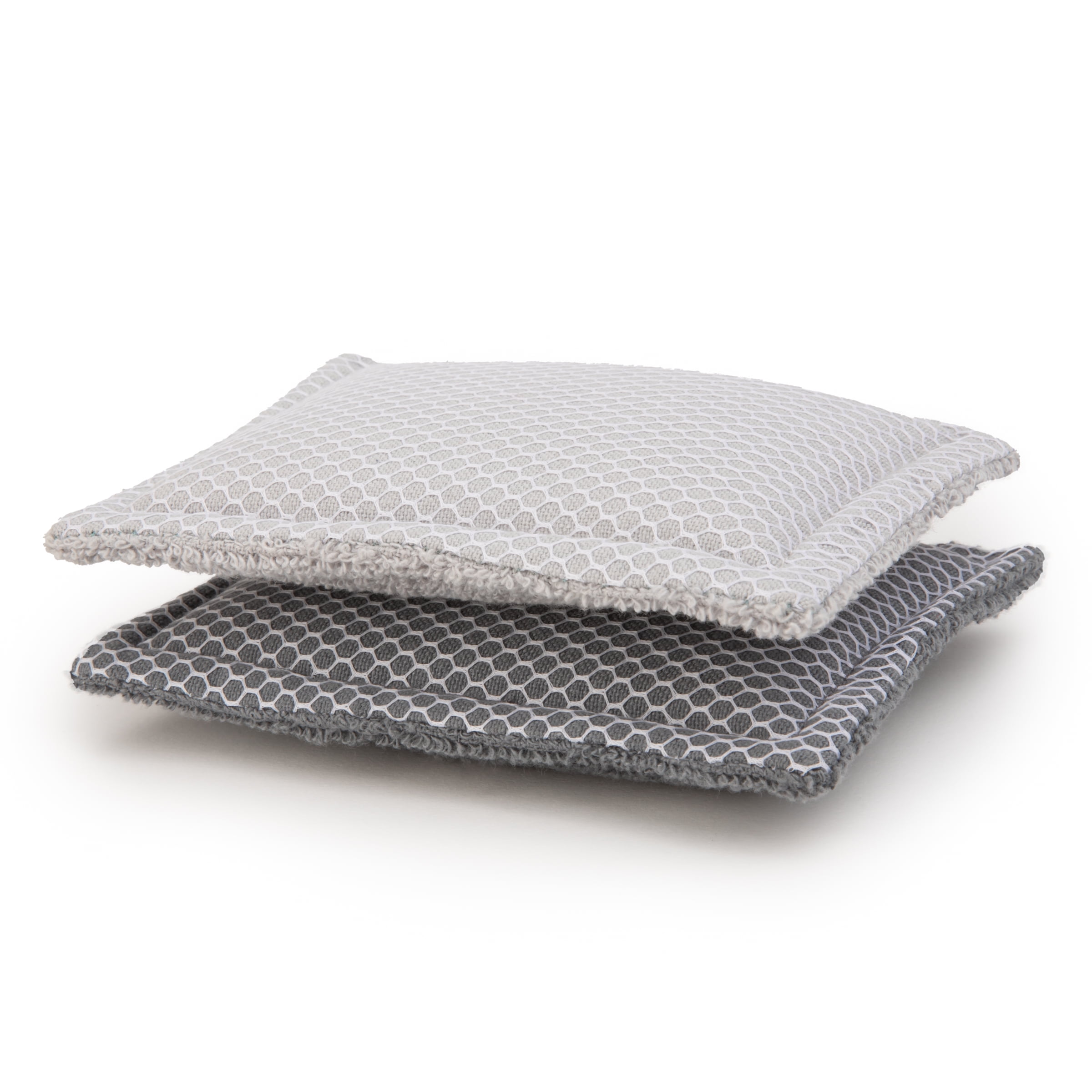 Mainstays Sponge Scrubbers, 4.5 x 5 inches, 100% Cotton Shell, 2 Count per Pack, Gray