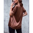 thumbnail image 4 of Top de satén de manga corta con cuello en V para mujer, blusa corta transpirable de Color puro para primavera y verano, 4 of 6
