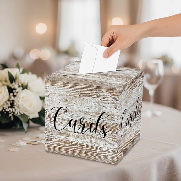 Wood Pattern Card Box – Card Receiving Box for Gift Envelope Money – Wedding Bridal Shower Birthday Graduation Party Supplies Decorations