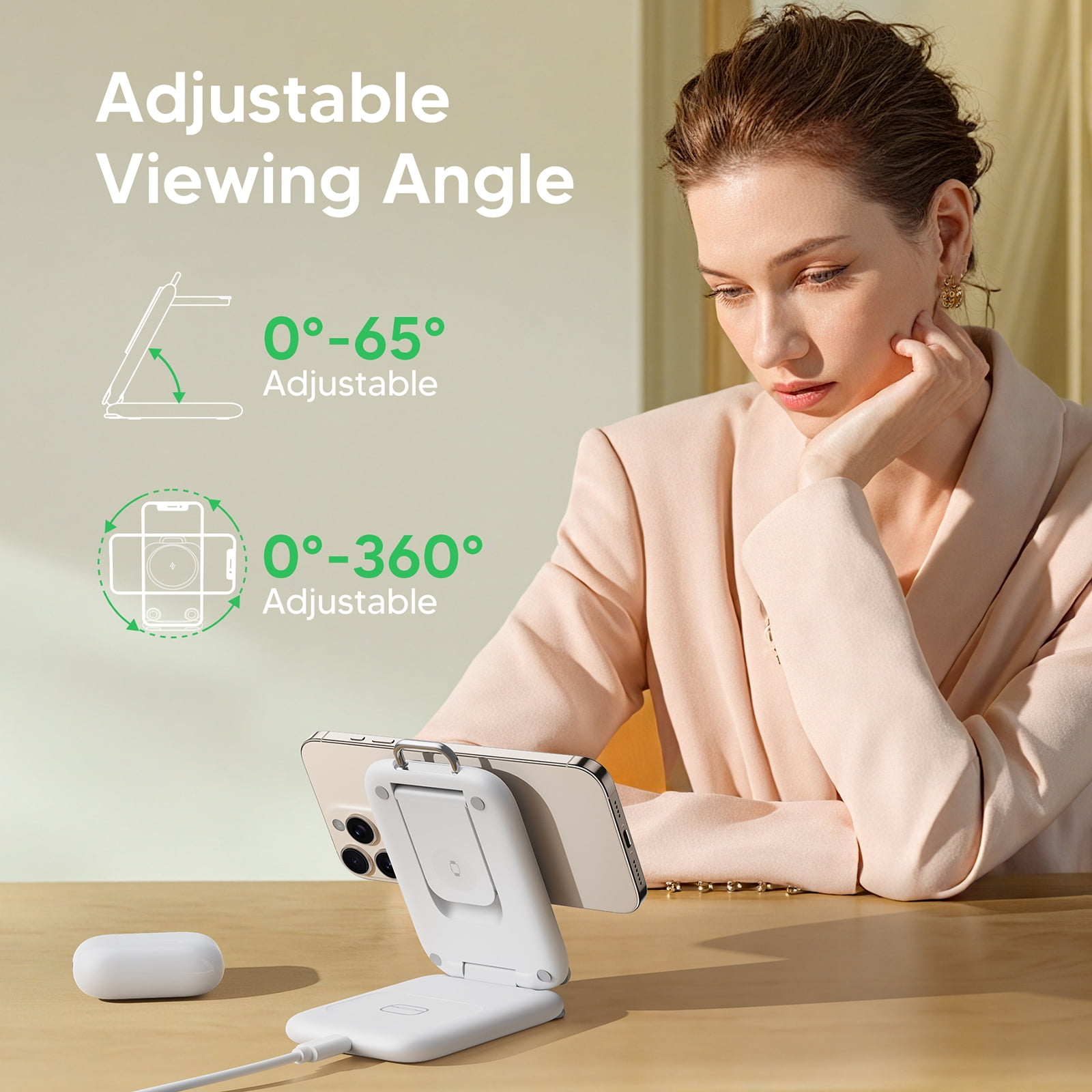 3 in 1 Charging Station, 15W Foldable Magnetic Fast Wireless Charger Stand for Apple Multiple Devices, Travel Charger for iPhone 17 16 15 14 13 12 Series Watch AirPods 4/3/2/Pro