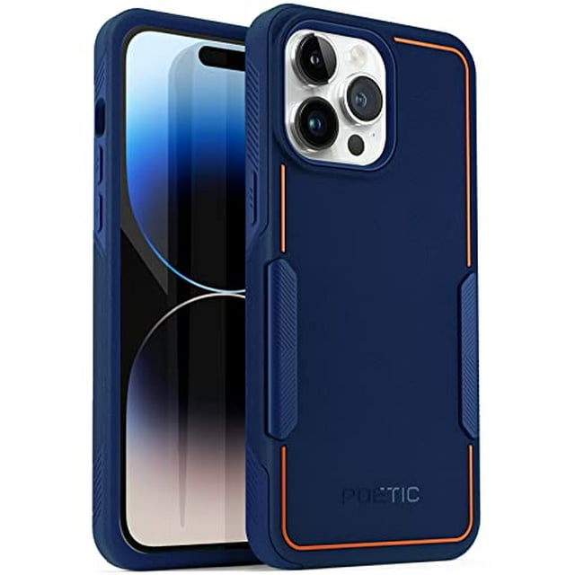 Poetic Étui Néon pour iPhone 14 Pro Max, Protection contre les Chutes, Double Couche, Bleu Marine