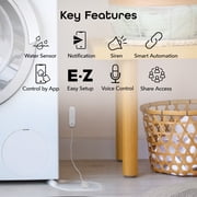 Geeni Smart WiFi Water Leak Detector & Sensor, 80dB Alarm for Basement, Kitchen, Bathroom, White