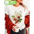 thumbnail image 1 of Summer Flower Strawberries Print t-shirt, short sleeve crew neck casual top for summer & spring, Women's clothing, 1 of 6