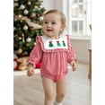 thumbnail image 4 of Spewahor Infant Baby Girl Christmas Romper 0 3 6 12 18 Months Striped Holiday Tree Ruffle Trim Long Sleeve Bodysuit, 4 of 9