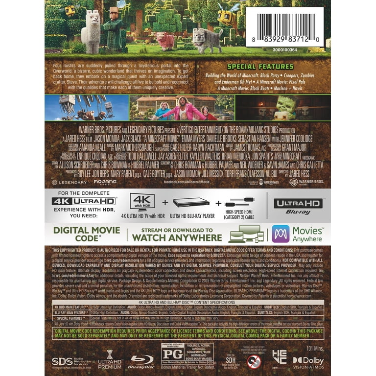 Minecraft Movie Steelbook 4K Ultra HD + Blu-ray + Digital Copy