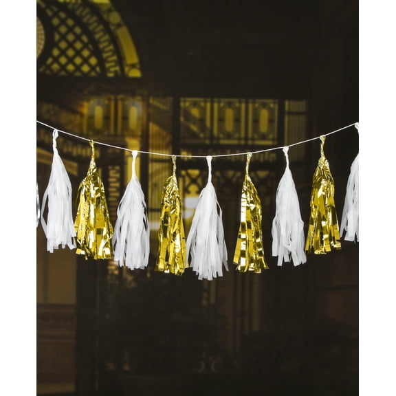 10 In. Tissue Tassel 16P Gold Foil.Wht