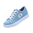 thumbnail image 3 of Domuza Women Frayed Edge Patch Decor Low Top Canvas Sneakers, Lace Up Casual Flat Skate Shoes Non Slip Rubber Sole for Daily Walking Streetwear Blue 9（EU-42）, 3 of 4