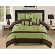 Oversized King Comforters 7 Pieces Luxury Embroidery King Sage Brown Comforter Set Bed In A Bag