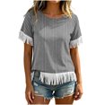 thumbnail image 2 of JTZGDY Vintage Fringed Patchwork Shirts for Women Trendy Summer Short Sleeve Boho Floral Printed Crew Neck Graphic T-Shirts Lightweight Cozy Tassles Tunic Blouse Loose Fit Pullover Tops, 2 of 7