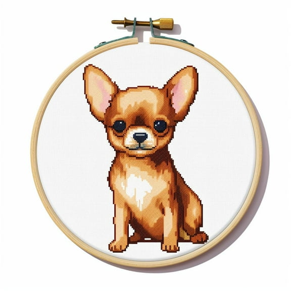 Cartoon Simple Chihuahua DIY 11CT Stamped Cross Stitch Kits Easy for Beginners Children with Hoop Needlepoint Counted Embroidery Kits Art Craft Wall Decoration 12x12inch(2)