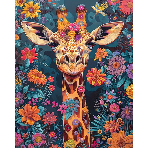 Kit Pintura Por Números Sobre Lienzo Arte Al Óleo Artesanal Jirafa Pared Del 40x50cm