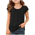 thumbnail image 2 of EGNMCR Children's Spring And Summer Solid Color Short Sleeves Round Neck Pleated T-shirt Top For Kids Children polyester top, 2 of 7
