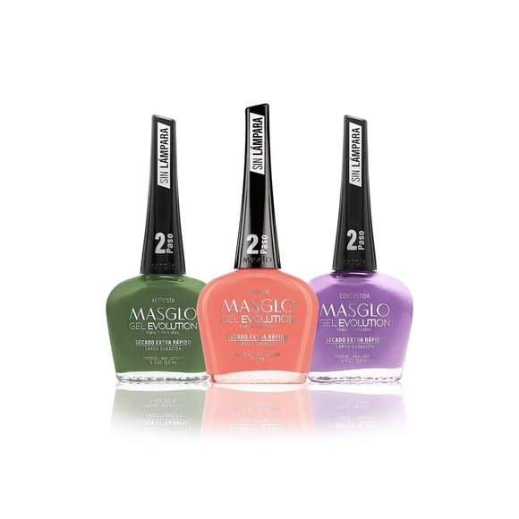 Juego de Super Bowl de esmalte de uñas MASGLO Gel Evolution, 3 uds., tonos de diferentes colores, sin lámpara U/V, duración de hasta 12 días
