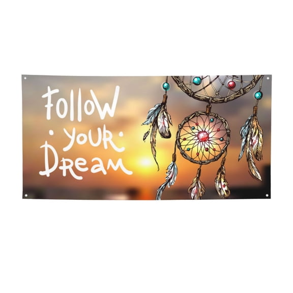Picia Follow Your Dream Dreamcatcher Pattern Party Banner, Festive Decoration, Holiday Banner, Celebration Decor, Event Banner, Reusable Party Banner-Small