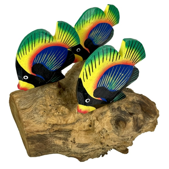 Chesapeake Bay Ltd Handcrafted Driftwood & 3 Tropical Fish Sculpture Coastal Nautical Table Decor