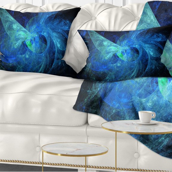 Designart Blue on Dark Fractal Illustration - Abstract Throw Pillow - 12x20