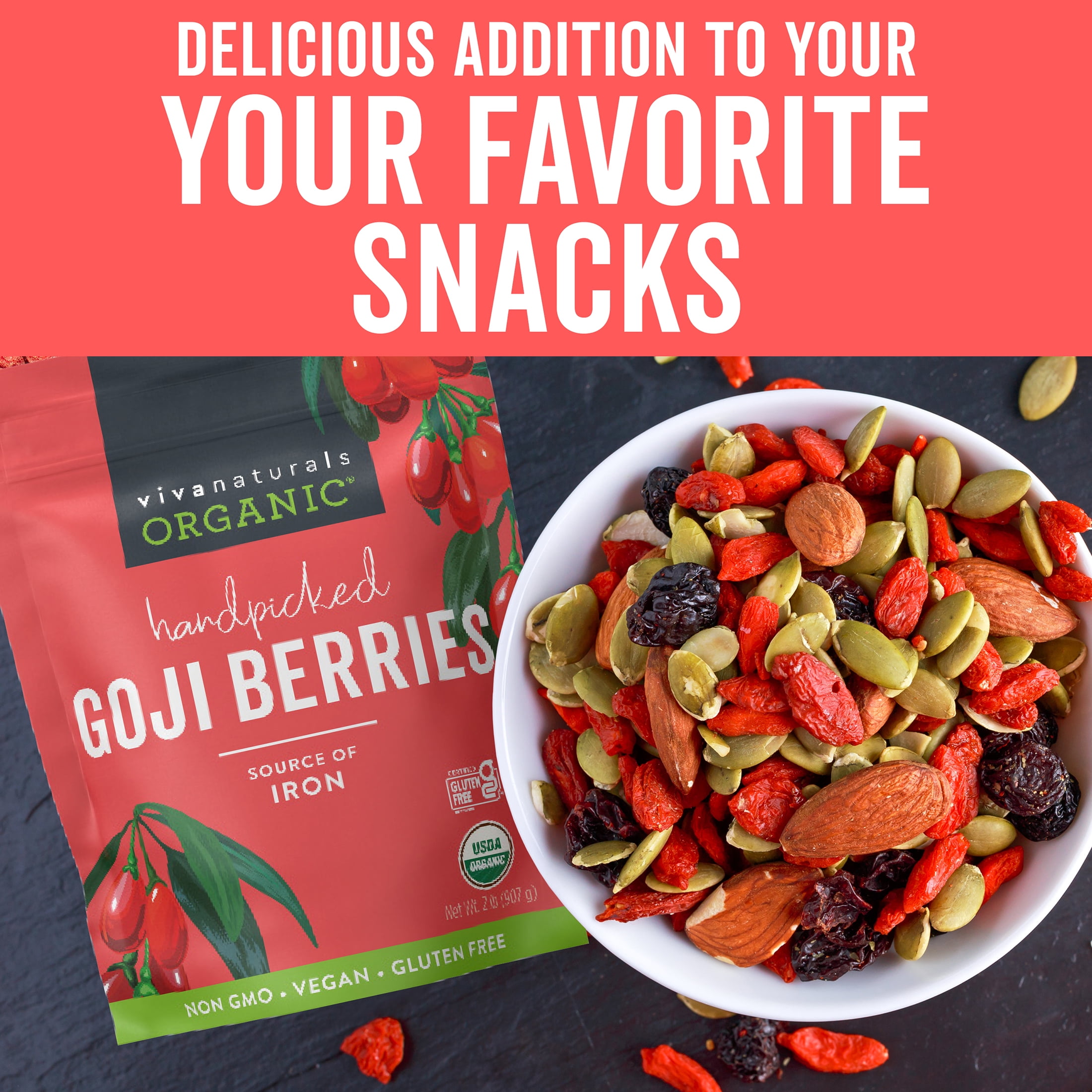 Viva Naturals Organic Goji Berries, 2 lb (Pack of 1) Handpicked