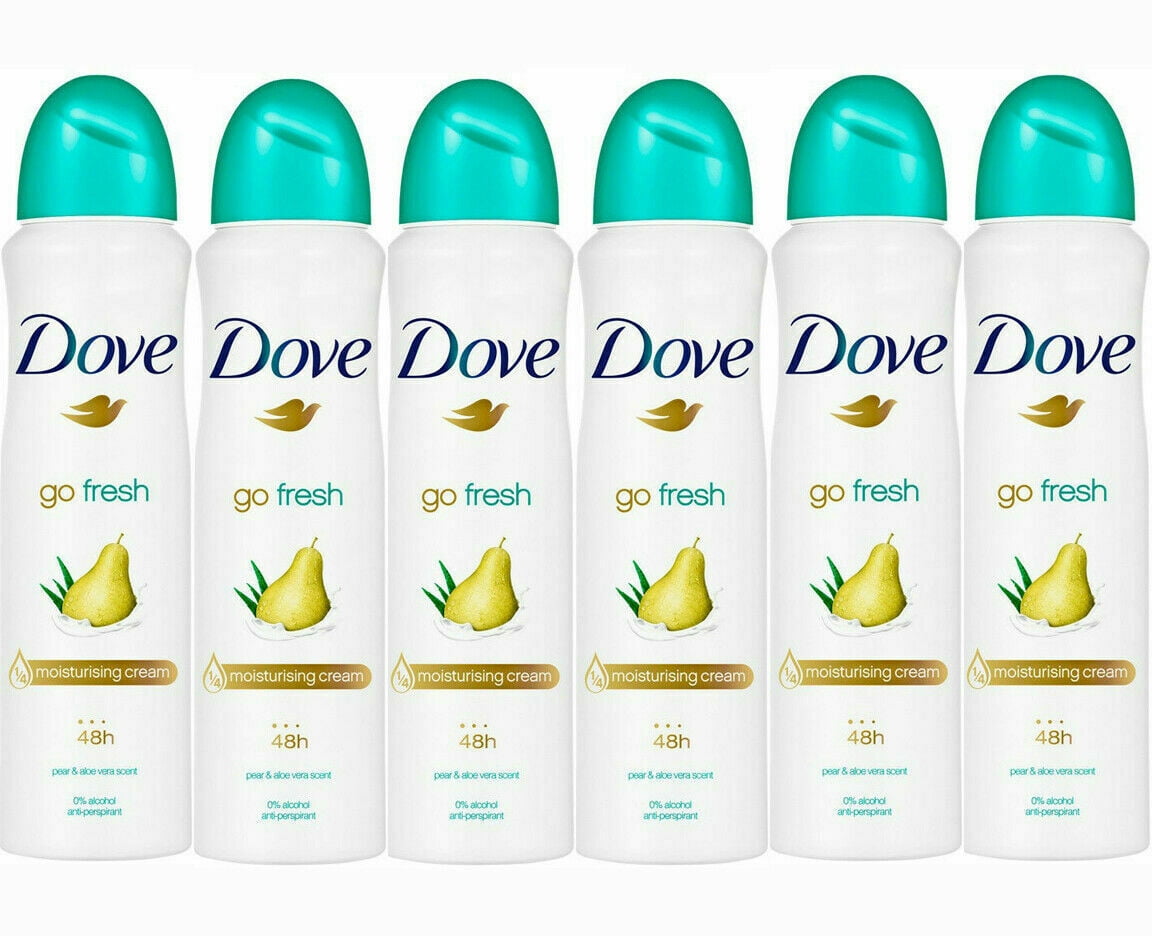 Dove 48HR Antiper spirant Deod orant Body Sp ray Peer and Aloe Sc ent 6 PK 150ML