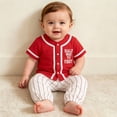 thumbnail image 5 of mgoYE 2Pcs Toddler Baby Boy Summer Baseball Outfit Set 3-6 Months Short Sleeve Baseball Button T-Shirt Top and Striped Pants Clothes Red, 5 of 6