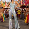 thumbnail image 2 of Arlun Retro Sparkly Sequins Halter Jumpsuits for Women Stylish Sleeveless Flare Leg Stretch Tight Jumpsuit for Party Evening Disco Wear Lightweight Comfy Slim Fit Outfit Silver M, 2 of 3