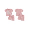thumbnail image 2 of Kids Baby Toddler Girls Shorts Clothing Set, 6 12 18 24 Months 2T 3T 4T Short Sleeve Crew Neck Letters Print T-shirt with Shorts Summer Outfit, 2 of 9