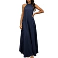 thumbnail image 2 of Smsaxvxz Summer Dresses for Women Fashion Solid Crew Neck Sleeveless Casual Loose Ice Silk Crinkle Flared Maxi Dress Navy 3XL, 2 of 7